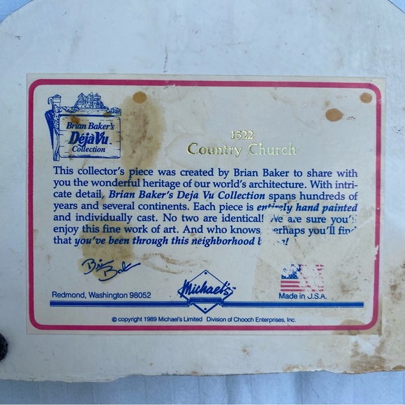 Vintage 1989 Brian Baker’s Deja Vu Collection “1522 Country Church” Wall Hanging - Picture 6 of 6